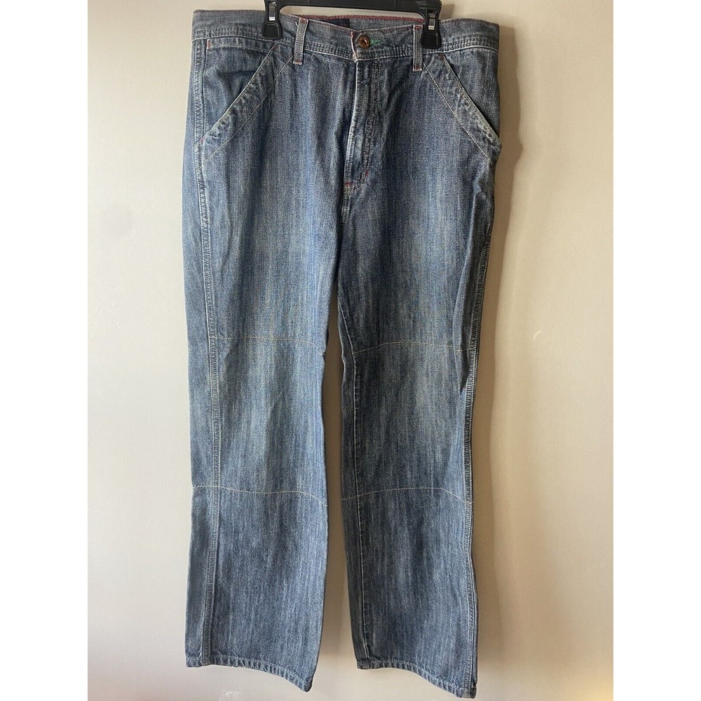 Mens Vintage Tommy Jeans Sz 34x32 Relaxed Fit Med Wash Denim Double Knee Look